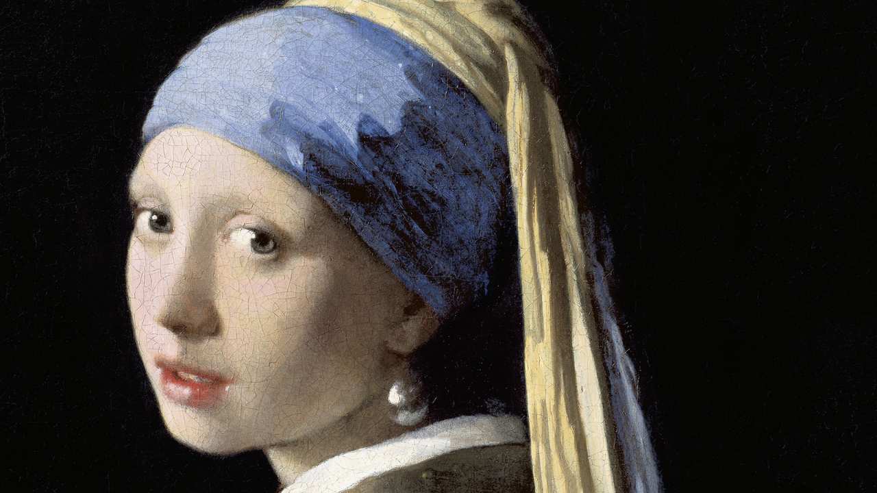 a painting of a woman with a head scarf