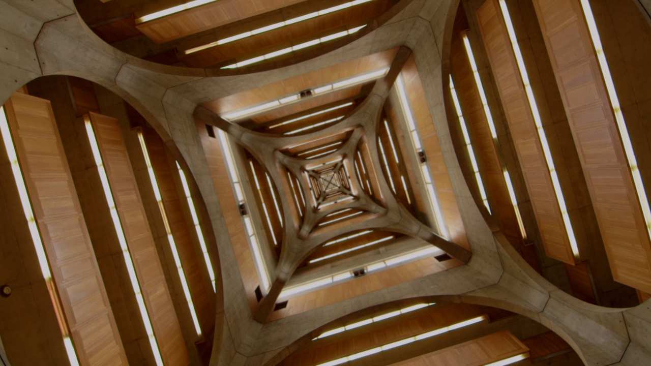 looking up into a tower
