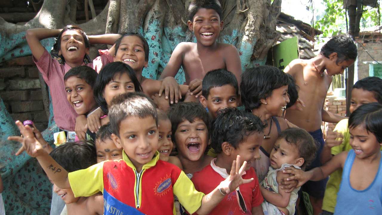 a group of children smiling