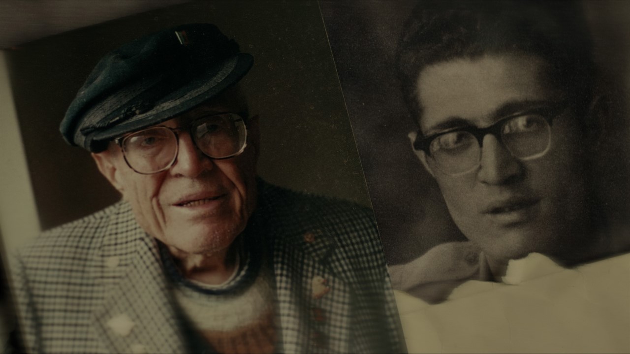 Two photographs, one of an elderly man in round fr