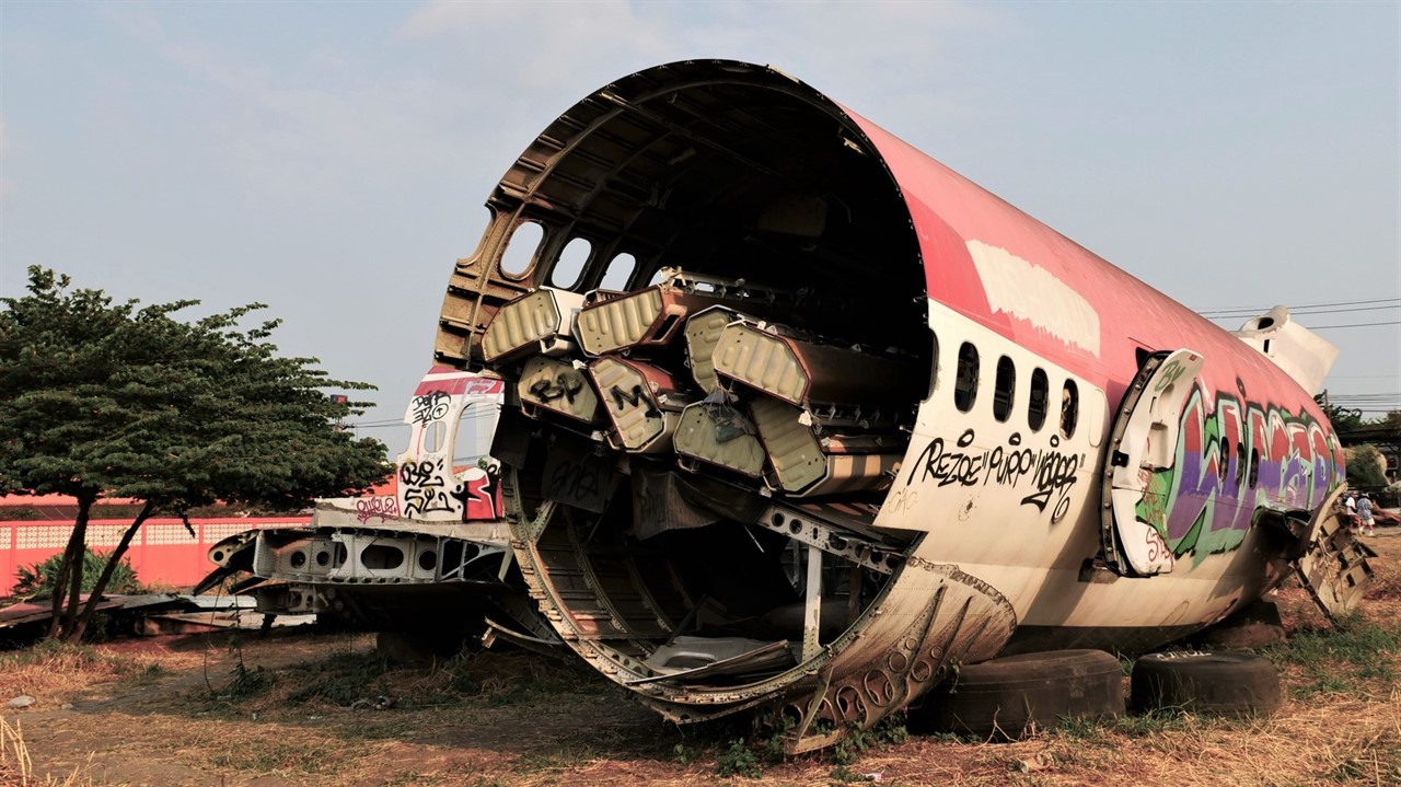 Parts of an abandoned plane in a filed