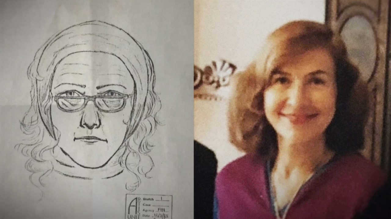A photo and a sketch of a woman