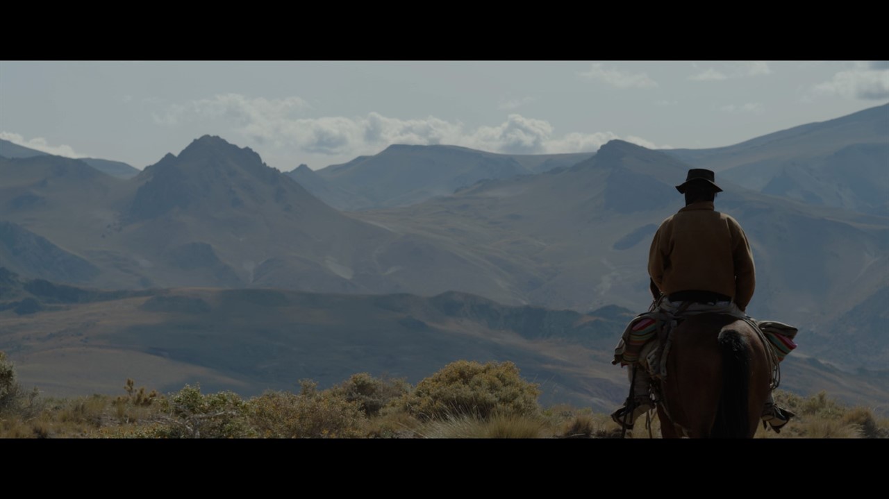 A man on horseback looking at mountains