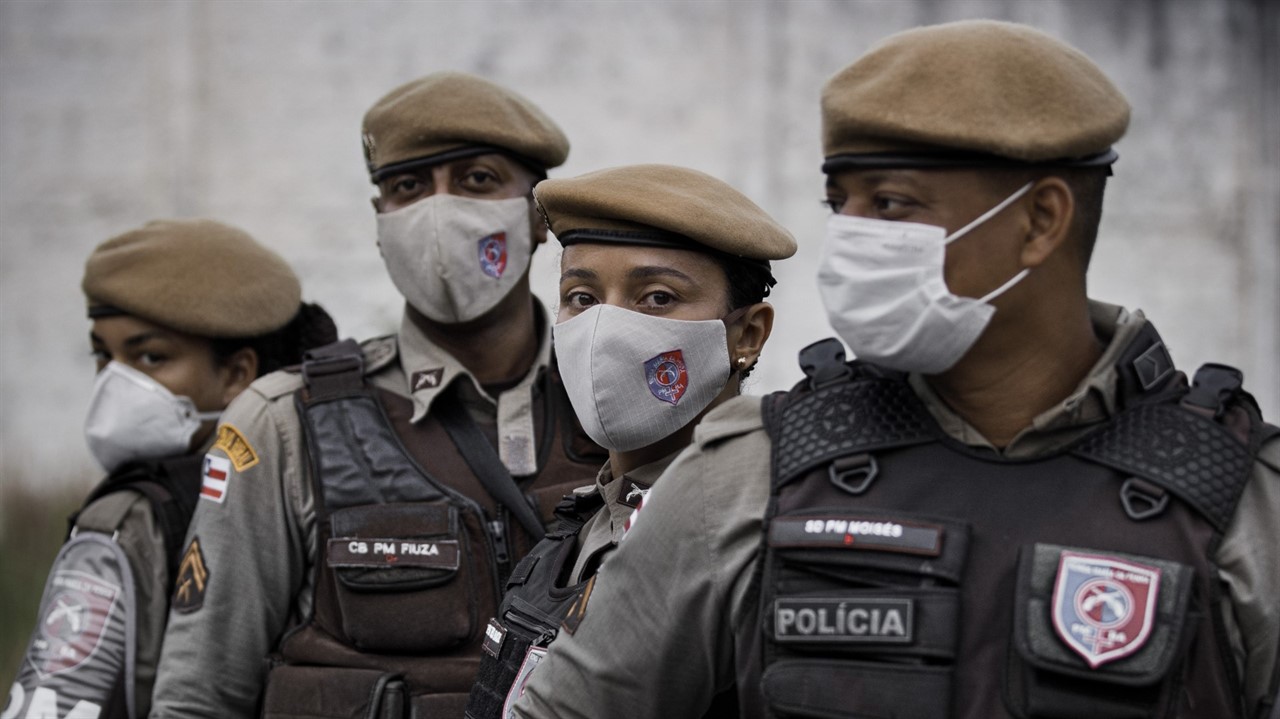 Four Brazilian police officers in uniform